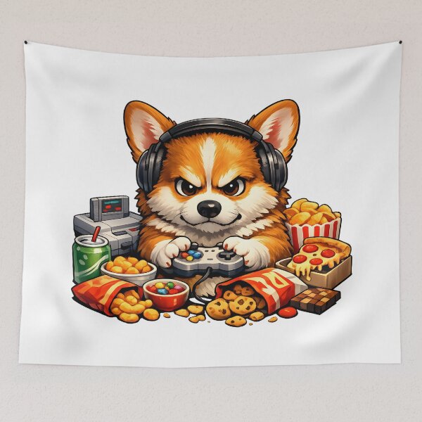 Item preview, Retro Gamer Corgi Playing Classic Video Games with Snacks designed and sold by builtforyou.