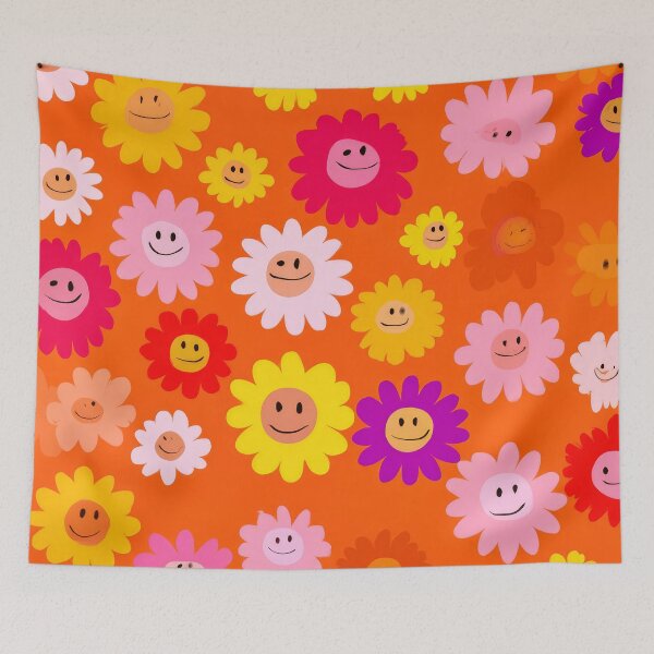 Item preview, 1960's Orange and Yellow Smiley Face Flowers Pattern  designed and sold by DEC02.