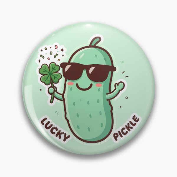 Item preview, Lucky Pickle Cute Kawaii Cartoon with Four Leaf Clover | Funny Pickle Lover Gift | Cute Green Pickle Sticker, Graphic Tee, Mug & Summer Shirt designed and sold by Basma Designs | Funny Shirts, Stickers & Mugs.