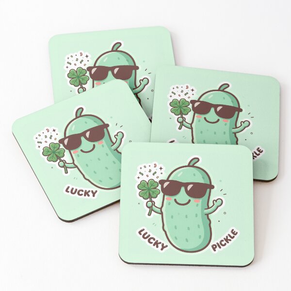 Item preview, Lucky Pickle Cute Kawaii Cartoon with Four Leaf Clover | Funny Pickle Lover Gift | Cute Green Pickle Sticker, Graphic Tee, Mug & Summer Shirt designed and sold by Basma Designs | Funny Shirts, Stickers & Mugs.