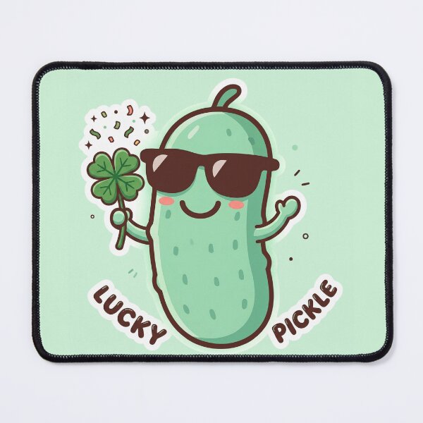Item preview, Lucky Pickle Cute Kawaii Cartoon with Four Leaf Clover | Funny Pickle Lover Gift | Cute Green Pickle Sticker, Graphic Tee, Mug & Summer Shirt designed and sold by Basma Designs | Funny Shirts, Stickers & Mugs.
