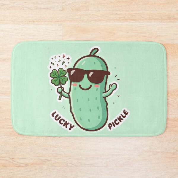 Item preview, Lucky Pickle Cute Kawaii Cartoon with Four Leaf Clover | Funny Pickle Lover Gift | Cute Green Pickle Sticker, Graphic Tee, Mug & Summer Shirt designed and sold by Basma Designs | Funny Shirts, Stickers & Mugs.