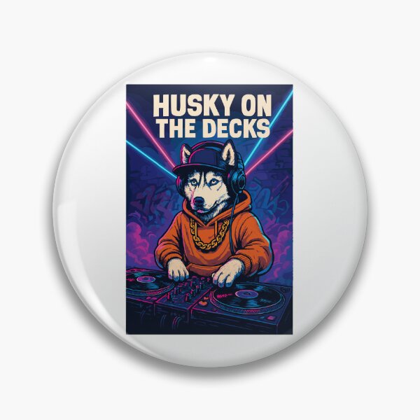 Item preview, DJ Husky on the Decks – Retro Party Dog Shirt designed and sold by Pineapple-Tree.