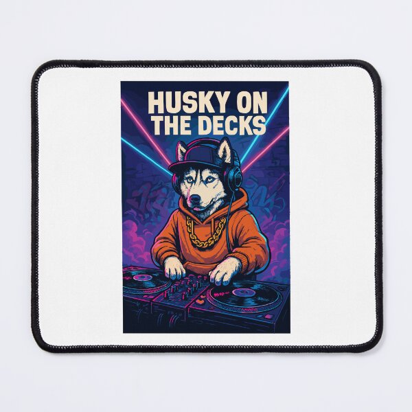 Item preview, DJ Husky on the Decks – Retro Party Dog Shirt designed and sold by Pineapple-Tree.