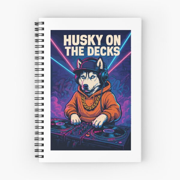 Item preview, DJ Husky on the Decks – Retro Party Dog Shirt designed and sold by Pineapple-Tree.