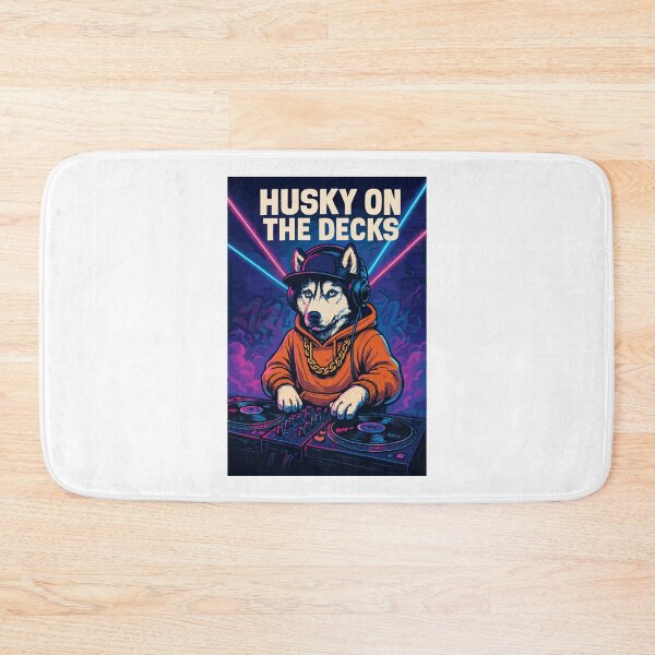 Item preview, DJ Husky on the Decks – Retro Party Dog Shirt designed and sold by Pineapple-Tree.