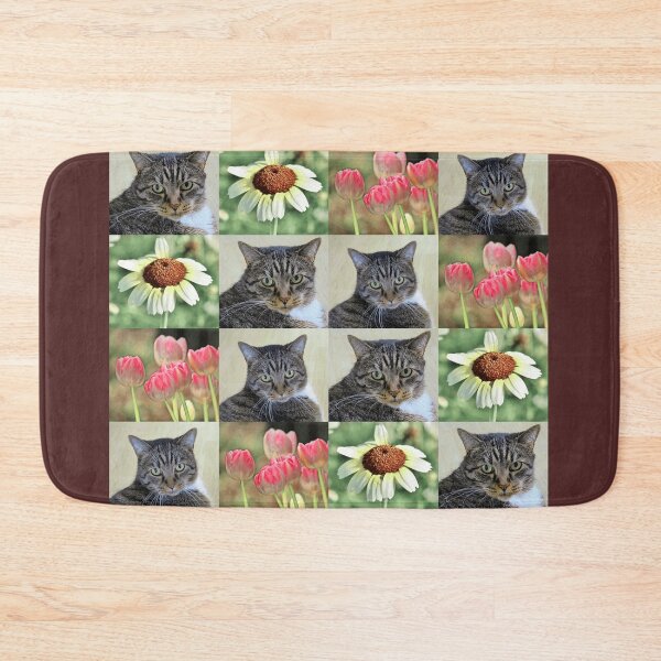 Item preview, Cat Portrait with Daisies and Tulips Collage designed and sold by JurateArt-DK.