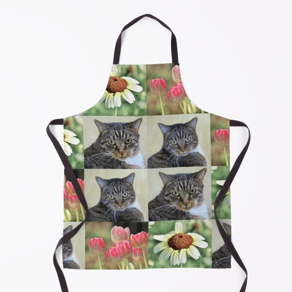 Item preview, Cat Portrait with Daisies and Tulips Collage designed and sold by JurateArt-DK.