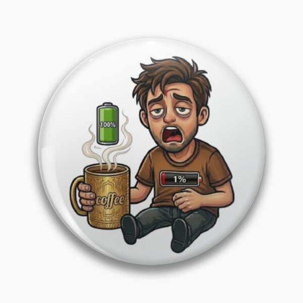 Item preview, Funny Coffee Battery 1 Percent Tired Man Morning Caffeine Meme designed and sold by Northern Glow Art.