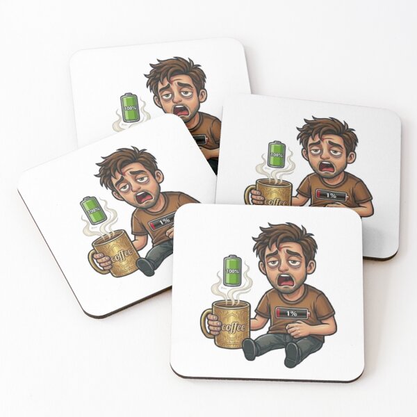 Item preview, Funny Coffee Battery 1 Percent Tired Man Morning Caffeine Meme designed and sold by Northern Glow Art.