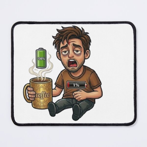Item preview, Funny Coffee Battery 1 Percent Tired Man Morning Caffeine Meme designed and sold by Northern Glow Art.