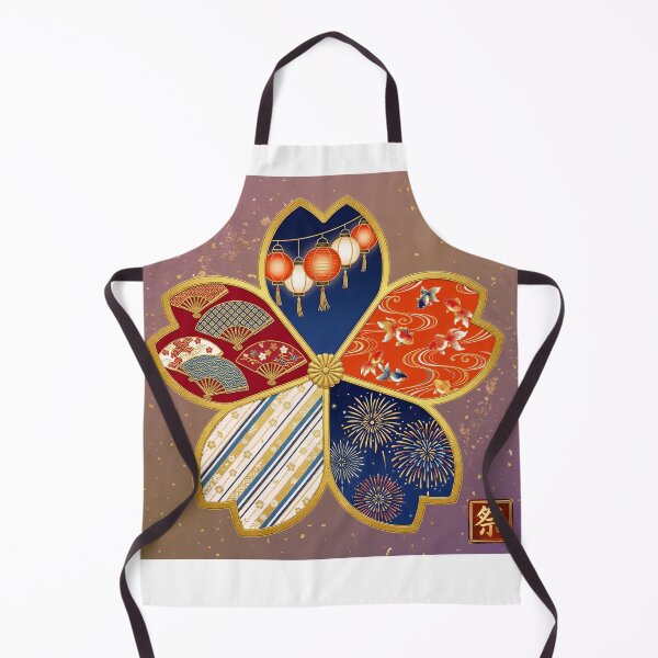 Item preview, Matsuri — Japanese Cherry Blossom Crest Art Print | Lantern & Goldfish Festival Pattern designed and sold by KimonoKotoba.