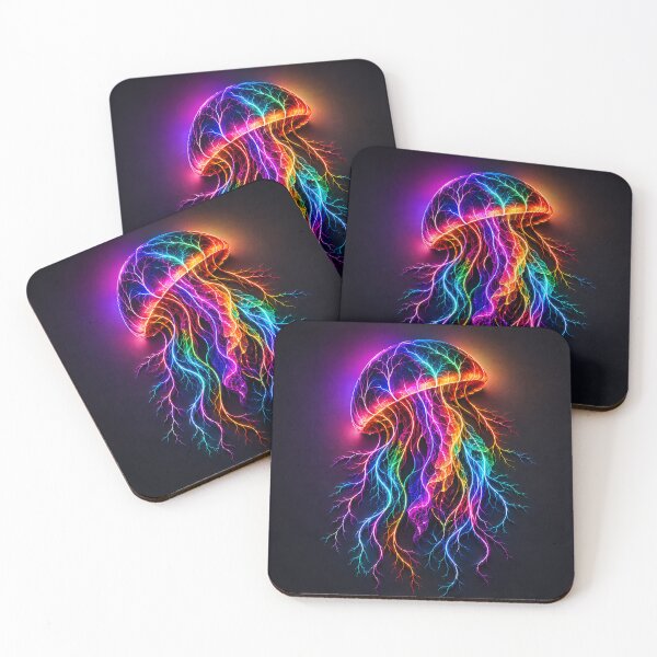 Item preview, Neon Rainbow Jellyfish Glowing Bioluminescent Art designed and sold by Aureva Arts Shop.