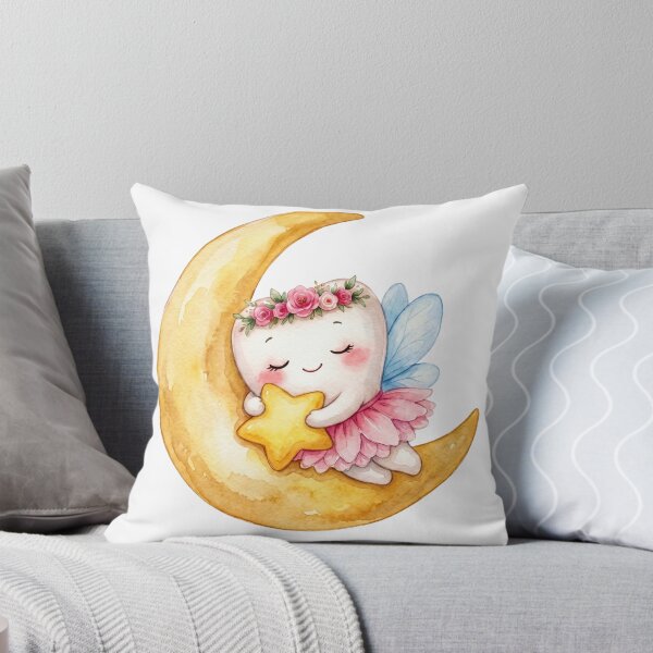 Item preview, Cute Tooth Fairy Sleeping on the Moon | Watercolor Fairy Tooth designed and sold by Mommy-Smile.