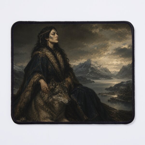 Item preview, Laufey and the Wolf — Dark Norse Mythology Oil Painting Art Print | Mother of Loki | Qorvun designed and sold by Qorvun.