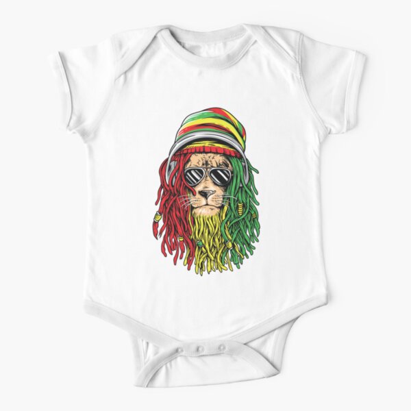 HUDS VIFV Rasta Lion Jamaican Reggae Love Baby Unisex Short Sleeve Onesies Bodysuits