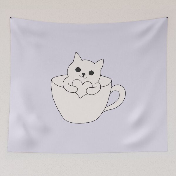 Item preview, Cat in a teacup holding a heart cute cat lovers gift designed and sold by LeshanArt.