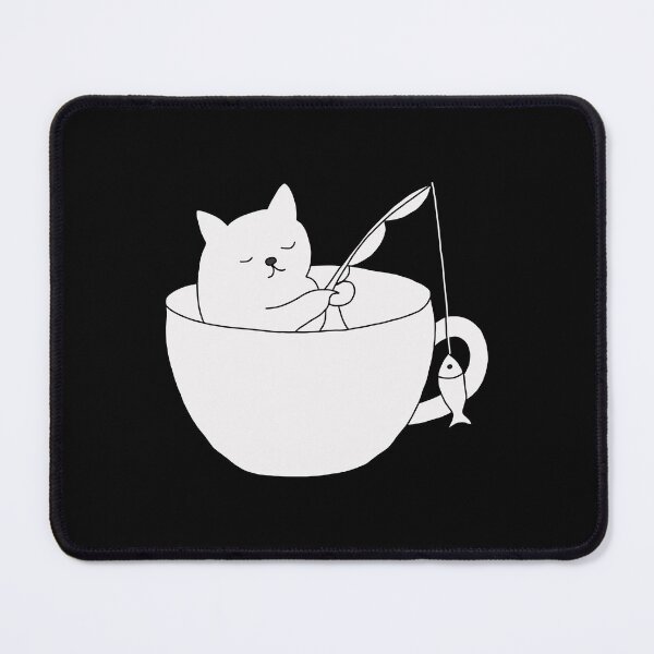 Item preview, Fishing cat in a teacup cozy whimsical illustration designed and sold by LeshanArt.