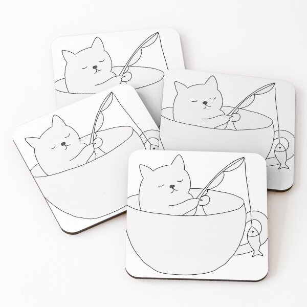Item preview, Fishing cat in a teacup cozy whimsical illustration designed and sold by LeshanArt.