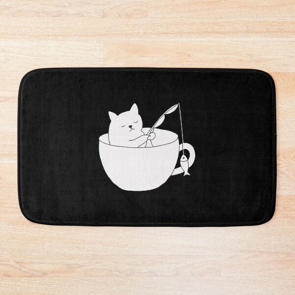 Item preview, Fishing cat in a teacup cozy whimsical illustration designed and sold by LeshanArt.