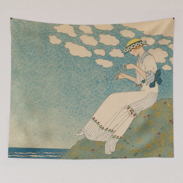 Item preview, Jeanne Paquin Fashion House by George Barbier - Vintage Art Nouveau Woman Wildflower Meadow Print for Cottagecore Decor designed and sold by RickE.