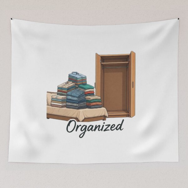 Item preview, Funny Organized Clothes Meme Neat Bed Empty Wardrobe designed and sold by Northern Glow Art.