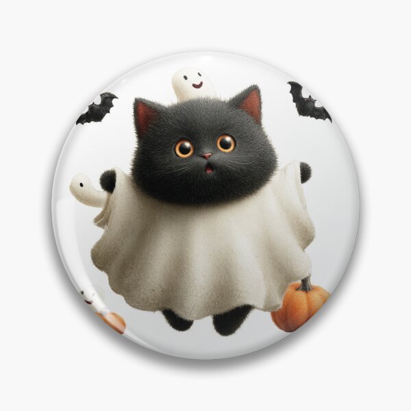 Item preview, Cute Halloween Ghost Cat with Pumpkins designed and sold by LovePrintArt.