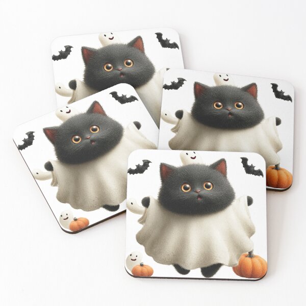 Item preview, Cute Halloween Ghost Cat with Pumpkins designed and sold by LovePrintArt.