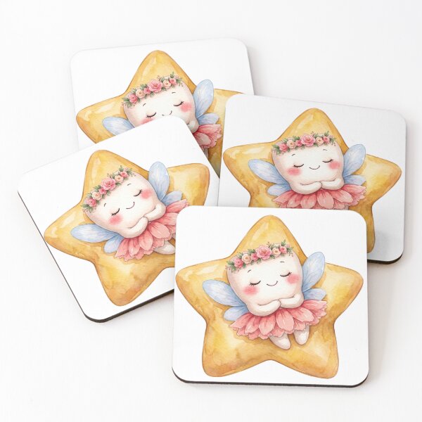 Item preview, Cute Tooth Fairy Sleeping on a Star | Watercolor Fairy Tooth designed and sold by Mommy-Smile.