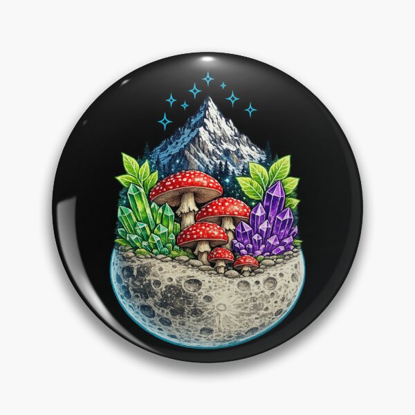 Item preview, Mushroom Crystal Moon — Amanita Fantasy Crystals on Lunar Surface Mountain Night Art designed and sold by ArtoryWorks.