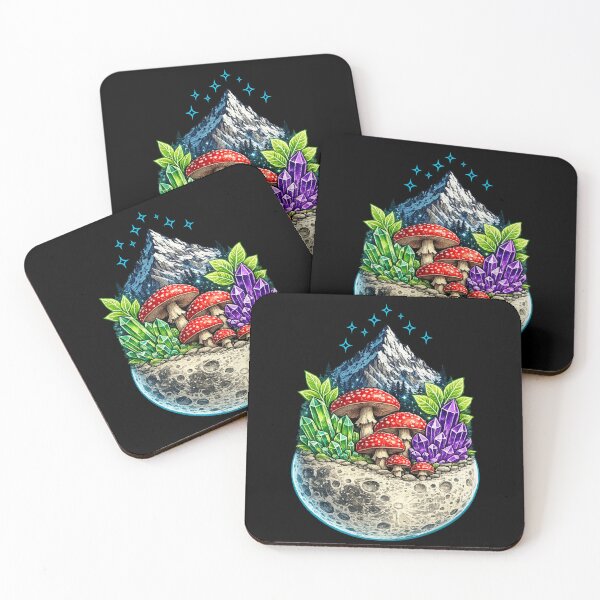 Item preview, Mushroom Crystal Moon — Amanita Fantasy Crystals on Lunar Surface Mountain Night Art designed and sold by ArtoryWorks.