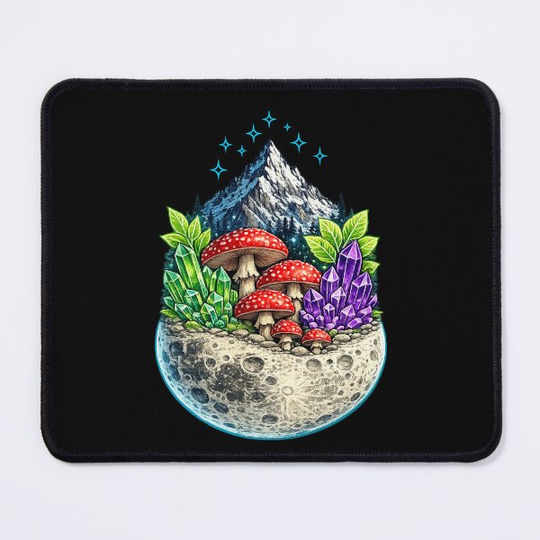 Item preview, Mushroom Crystal Moon — Amanita Fantasy Crystals on Lunar Surface Mountain Night Art designed and sold by ArtoryWorks.