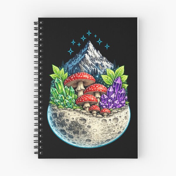 Item preview, Mushroom Crystal Moon — Amanita Fantasy Crystals on Lunar Surface Mountain Night Art designed and sold by ArtoryWorks.