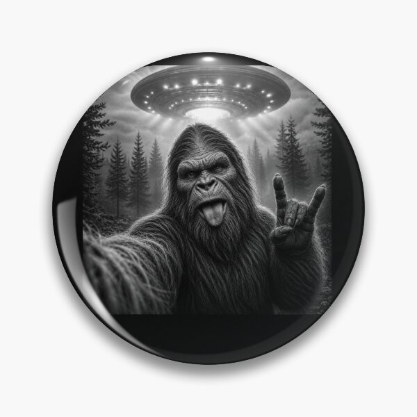 Item preview, Funny Sasquatch Bigfoot Rock On Selfie With UFO Alien designed and sold by Kladhadredo.