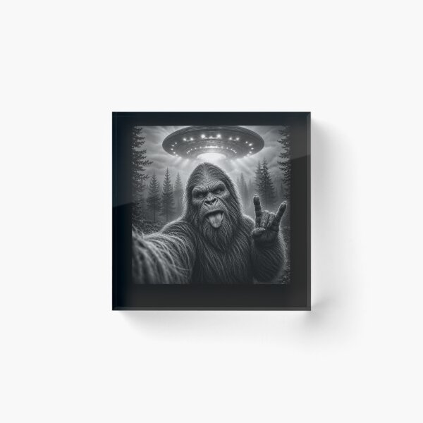 Item preview, Funny Sasquatch Bigfoot Rock On Selfie With UFO Alien designed and sold by Kladhadredo.