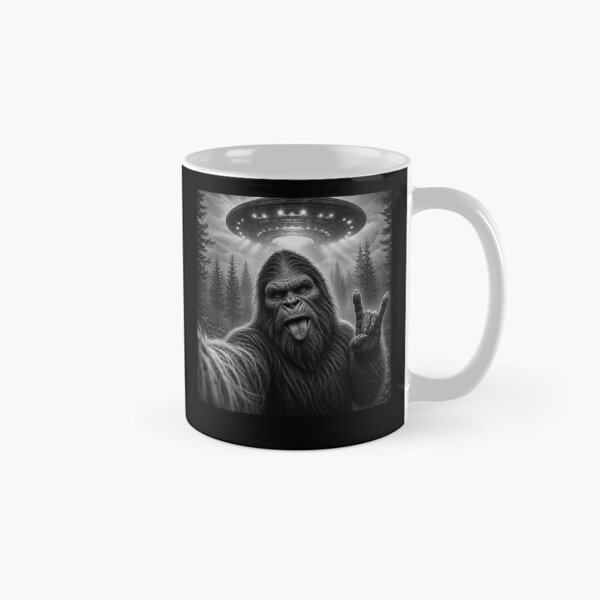 Item preview, Funny Sasquatch Bigfoot Rock On Selfie With UFO Alien designed and sold by Kladhadredo.