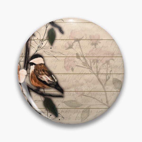 Item preview, Vintage Lined Paper Chickadees and Pink Blossoms designed and sold by ArtistsAtticWI.