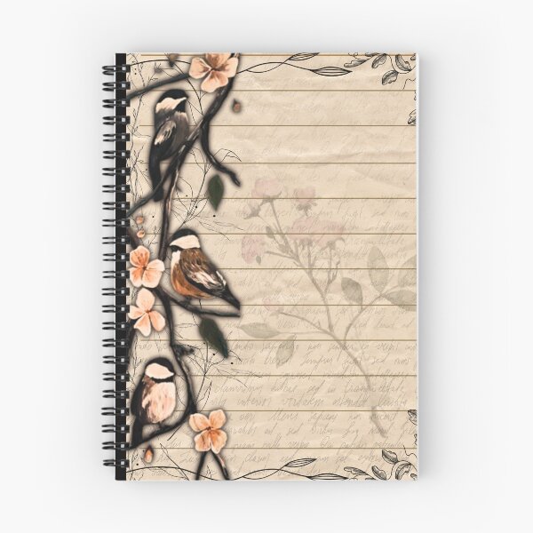 Item preview, Vintage Lined Paper Chickadees and Pink Blossoms designed and sold by ArtistsAtticWI.