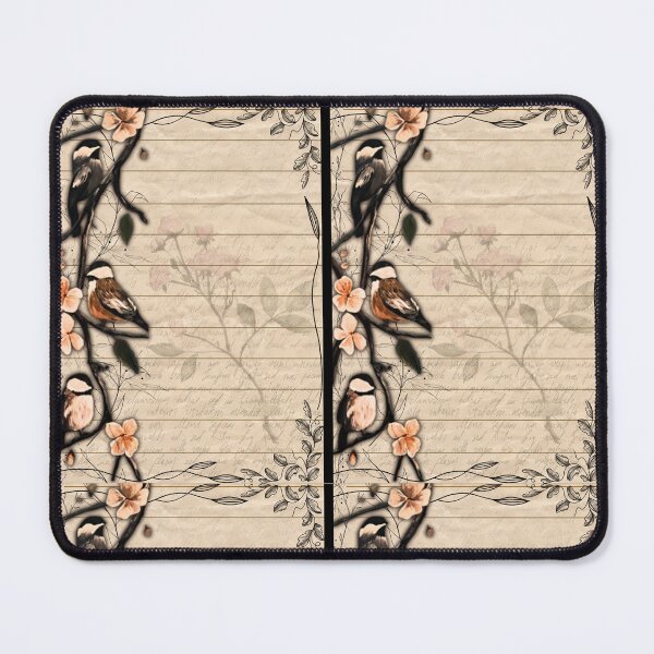 Item preview, Vintage Lined Paper Chickadees and Pink Blossoms designed and sold by ArtistsAtticWI.