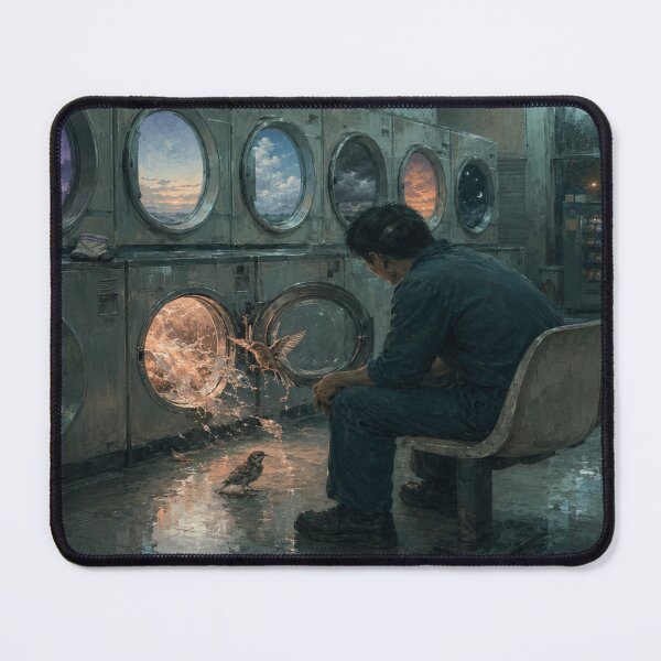 Item preview, Surreal Laundromat Birds at 3:17 AM Digital Painting designed and sold by POD DYNASTY | Original Print On Demand T-Shirt Graphics.