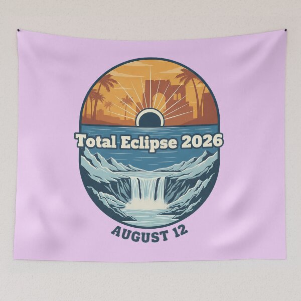 Item preview, Total Eclipse August 12 2026 Retro Landscape Badge designed and sold by Exquisite Design Studio „Paculówka”.