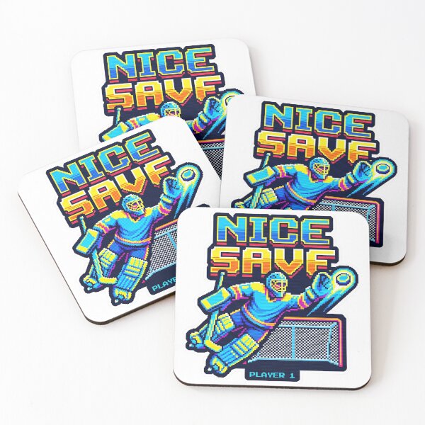 Item preview, Nice Save Retro Arcade Hockey Goalie Video Game Design designed and sold by coldbrewinkco.