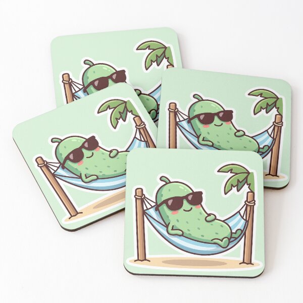 Item preview, Relaxing Pickle in Hammock | Cute Kawaii Summer Pickle | Funny Beach Vacation Gift | Pickle Lover Sticker, Graphic Tee & Mug designed and sold by Basma Designs | Retro, Kawaii Shirts & Stickers.