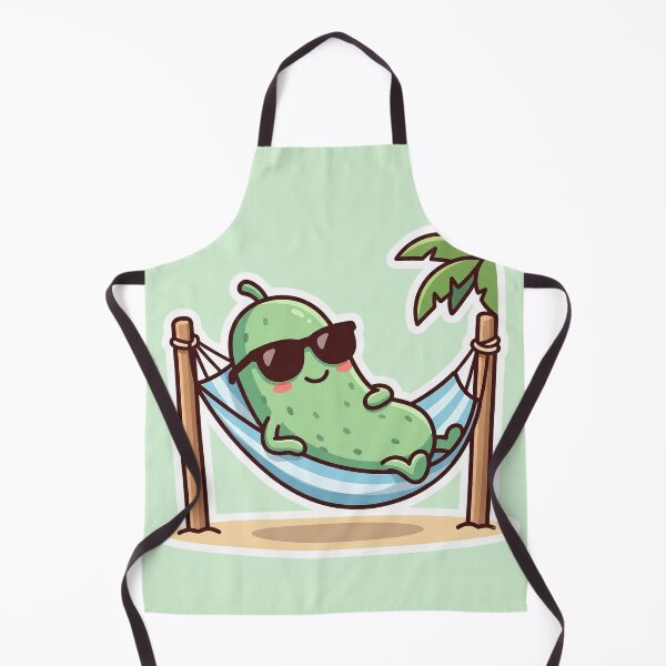 Aperçu de l'œuvre Cornichon relaxant dans un hamac | Cornichon d'été kawaii et mignon | Cadeau amusant pour les vacances à la plage | Autocollant, t-shirt graphique et mug pour les amoureux des cornichons créée et vendue par Basma Designs | Funny Shirts, Stickers & Mugs.