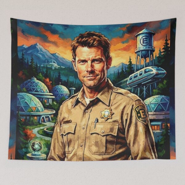 Item preview, Eureka Retro Sci-Fi Comedy Sheriff Jack Carter Global Dynamics Tribute Art TV Show Poster designed and sold by Art's Diner.