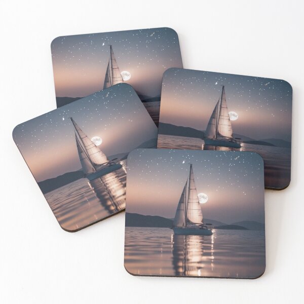 Item preview, Sailboat Night Ocean Big Full Moon Starry Sky Art designed and sold by UmSkelig834.