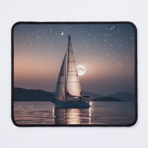 Item preview, Sailboat Night Ocean Big Full Moon Starry Sky Art designed and sold by UmSkelig834.