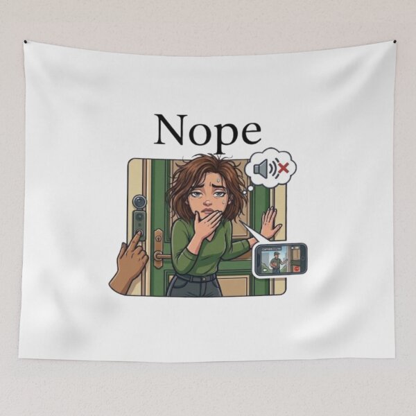 Item preview, Funny Introvert Doorbell Nope Ring Camera Delivery Meme designed and sold by Northern Glow Art.