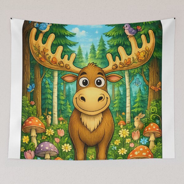 Item preview, Happy Forest Moose | Cute Woodland Coloring Style Art designed and sold by Clothes With Smiling Animals Walt Gral.