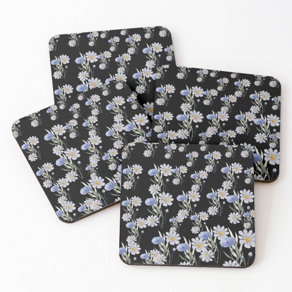 Item preview, Charming White and Blue Daisies on Elegant Black Background designed and sold by Jyoti-Quotes.